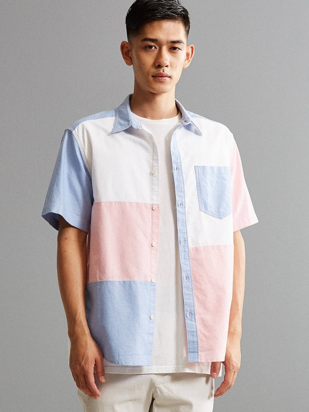 New URBAN OUTFITTERS Patchwork Red White Blue Cotton Button Up Short Sleeve